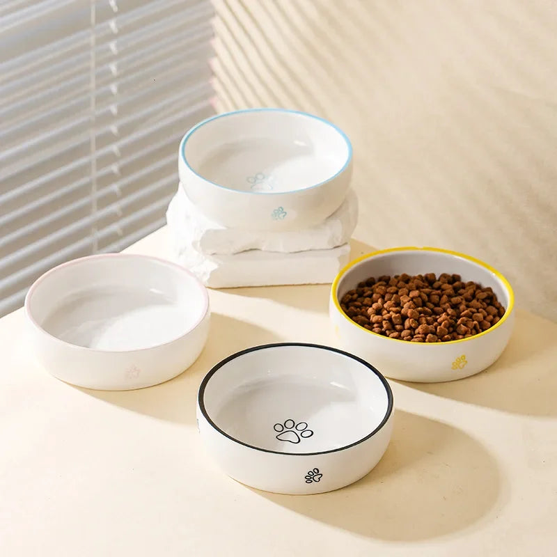 Cute Ceramic Cat Bowl Pet Feeders Round Water Food Bowls