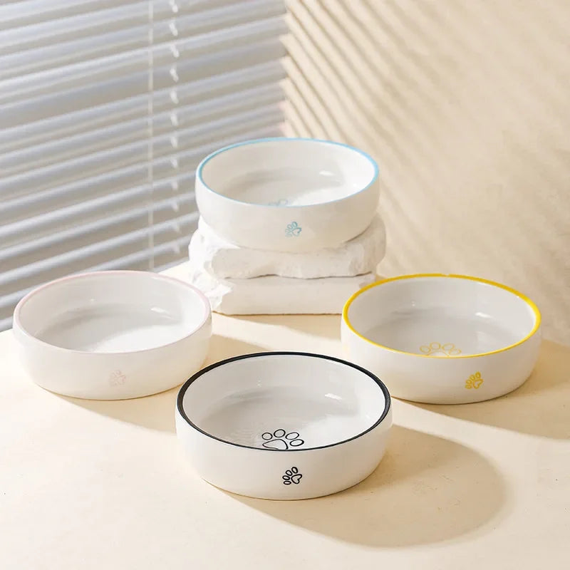 Cute Ceramic Cat Bowl Pet Feeders Round Water Food Bowls